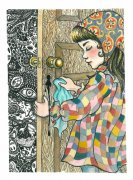 Little Mummy 2_(The Door) -  2011, akvarel og filtpen på papir, 38 x 30 cm. 
   